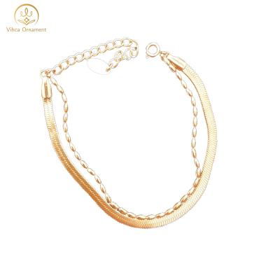 China Other New Arrivals Stainless Steel Vacuum Plated Rose Gold Double-Layer Chain Combination Bracelet for sale