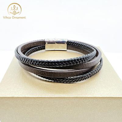 China Luxury FASHIONABLE Natural Stone Jewelry Stainless Steel Men Volcanic Leather Braided Bracelet for sale