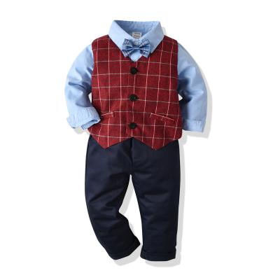 China Baby Boy Formal Wear Long Sleeve Bowtie Shirt Vest Trousers 4Pcs Set Kids Boys Birthday Formal Dress Gentleman Clothing for sale