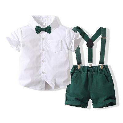 China Summer Baby Boys Casual Dress Suit Cotton Short Sleeve With Shirt+Belt Shorts 2PCS Outfits Kids Boys Gentleman Clothes Sets for sale