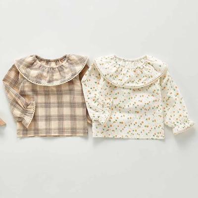 China Baby Plaid Shirts Anti-pilling Floral Doll Collar Blouse For Toddler Girls Long Sleeve Girls Shirt Children Autumn Clothing for sale