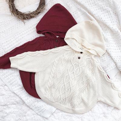 China Autumn Winter Baby Kids Girls Knitted Cute Hooded Cape Pure Color Knit Sweater Baby Kids Girls Sweater Cape Children's Clothes for sale