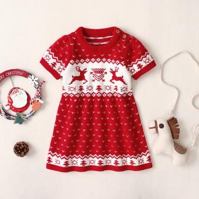 China Anti-wrinkle New Year Kids Dress Girls Knitting Snowflake Print Dress Sweater Deer Princess Dress Kids Christmas Costume New Year Clothes for sale