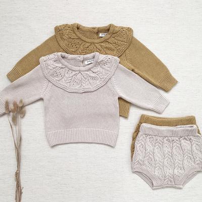 China Breathable Cute Baby Long Sleeve Hollow Knit Sweater + Shorts Suit Spring Autumn Infant Kids Baby Girl Children Clothes Suit for sale