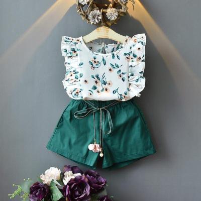 China New Breathable Girls Fashion Sets Summer Girls Clothes Children Clothing Sets Sleeveless Floral Kids T-shirt+Shorts Suits 2Pcs Suit for sale