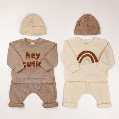 China Spring Autumn Baby Boys Girls Casual Suit Long Sleeve Top+Pants 2PCS Kid Letter Printing Sports Clothes Baby Rainbow Clothing for sale