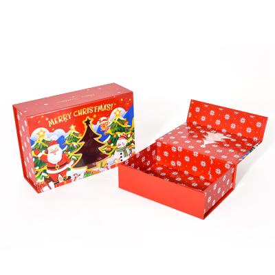 China Recycled Materials 2021 Christmas Gift Folding Cardboards Hot Label Magnetic Narrow Gift Boxes With Beautiful Patterns for sale