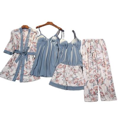 China Breathable Printed Halter, Home Dress, Nightgown, Shorts Set Ladies Satin Silk Nightgown for sale