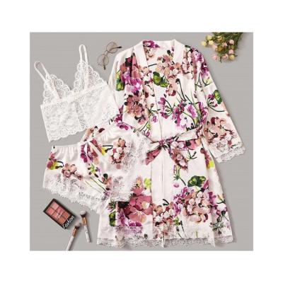 China New fashion female printing sexy underwear suits sexy home silk satin sleepwear set for sale