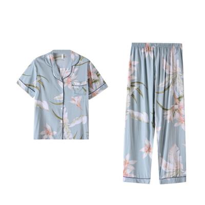 China QUICK DRY Ladies Lapel Shorts Sleeve Printed Home Dress Pajamas Two Sets for sale