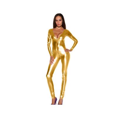 China Factory wholesale breathable high quality sexy lingerie patent leather shiny leather jumpsuit for sale