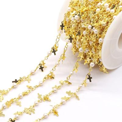 China Fashion Cross Brass 18K Gold Plated Brass Bead Chain Roll For Bracelet Necklace Jewelry DIY Accessories for sale