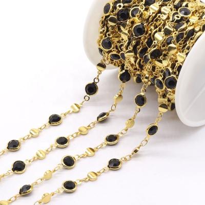 China Factory Wholesale 18K Gold Brass Plated Glass Beads Chain Roll, Faceted Crystal Beads Chain Roll for sale