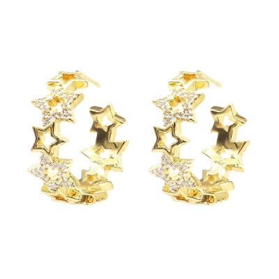 China Diamond Romantic Fashion Fancy Star C Shaped Star Earring Stud for sale