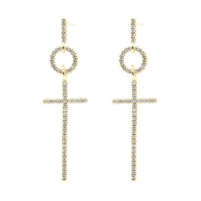 China New Arrival Romantic Cross Zircon Pointed Earrings Stud Earring Fashionable Charm Long Fringe Earrings For Women for sale