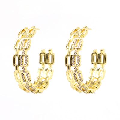 China Romantic Fashion Personalized Gold Plating Pave Clear Zircon Chain Circle Earring for sale