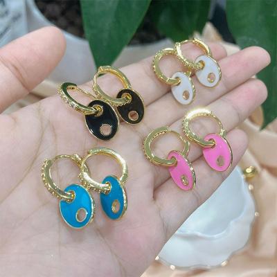 China Women Fashionable Purple Brass Jewelry Colorful Enamel Circle Hoop Earrings for sale