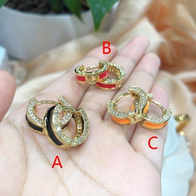 China CLASSIC fashion enamel hook earrings color CZ stud earring set 18k gold haggie women for sale