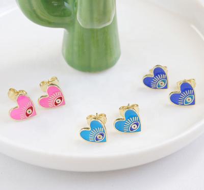 China CLASSIC 18K Gold Plated Jewelry Evil Eyes Chunky Heart Earring Enamel Earring Brass Jewelry Women for sale