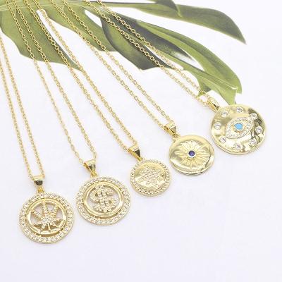 China CLASSIC Vintage 18K Gold Plated Brass Coin Dollar Sign Pendant Necklace for sale