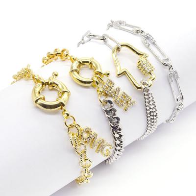 China FASHIONABLE Wholesale Gold Plated Alphabet Chain Bracelet Charm Paper Clip For Woman for sale