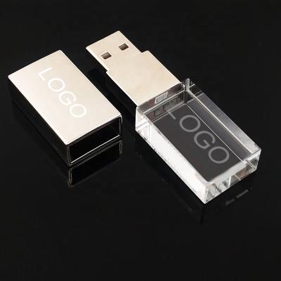 China Custom Color LED OEM Logo USB Memory Stick 32GB 16GB 8GB 4GB Promotional Gift Transparent Factory Crystal Usb Flash Drives With LED Light for sale