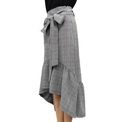 China 2021 Summer Breathable Hot-selling High Waists Ruffle Elegant Casual Fashion Retro Plaid Skirt for sale