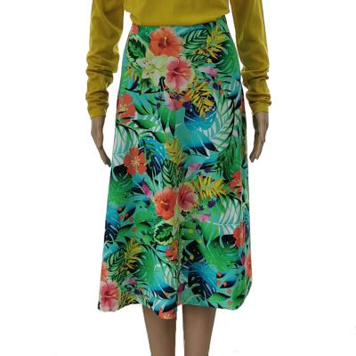 China Wholesale Breathable Day Wear Digital Print Knitted Flower Women's Custom Elastic Waist A Line Midi Skirts for sale