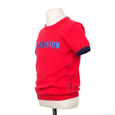 China Sleeve Embroidered 100% Cotton Breathable 12GG Shorts Knitted Custom Boy's Solid Color Soft T-Shirts For Summer for sale