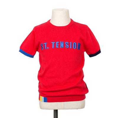 China Logo Accept Round Neck Red Customized Breathable Knitted Custom Kids T-shirts Sweater Short Sleeve With Embroidery for sale