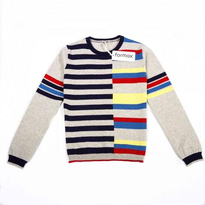 China 12 GG Breathable Cotton Winter Casual Knitted Sweater Striped O-Neck Knit Boy's Sweater For Kid for sale