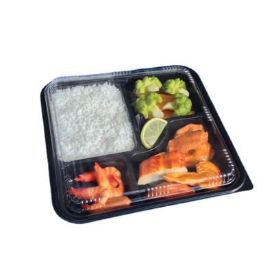 China Disposable Compartment Sushi Bento Black Food Packaging Tray With Lid for sale