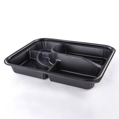 China SM3-1102 Disposable Black 5 Compartment Plastic Disposable Microwavable Food Bowl With Clear Lid (264*204*46mm) for sale