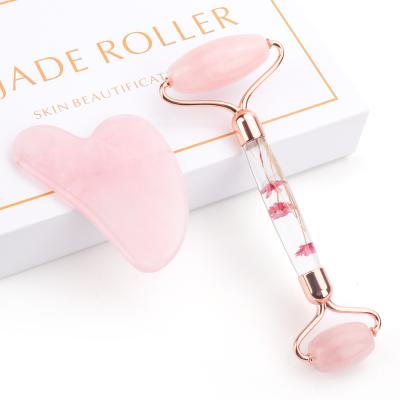 China Logo Rose Quartz Gua Sha & Face Jade Roller Kit Portable/Durable/Washable Custom Tool Kit In Box for sale