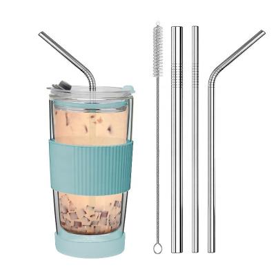 China Coffee. Tea. Water Clear Double Wall Glass Tumbler With Lid And Straw For Bubble Tea Coffee for sale