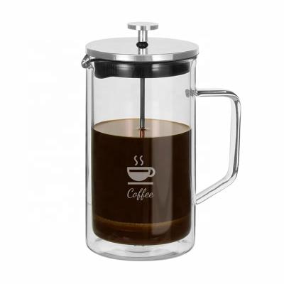 China Sustainable Double Wall Insulate Borosilicate Press Tea Heat Resistant Glass French Coffee Maker With Stainless Steel Filter for sale