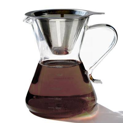 China 400ml Vivid Glass Coffee Pot&Coffee Brewer With Stainless Steel Filter, High Heat Resistance Decanter, Pour Over Coffee Maker for sale