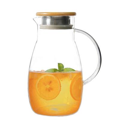 China 1.6 L/Liter Sustainable Water Jug with Stainless Steel and Bamboo Water Lid Carafe with Fruit Insert, Dishwasher Safe Glass Jug for sale