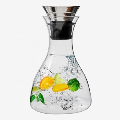 China Sustainable Borosilicate Glass Pitcher With Filter Silicone Flow Lid Stainless And Steel Lid For Homemade Beverage Wine Serving Coffee for sale