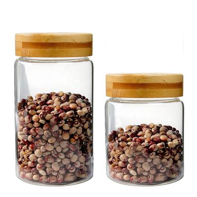 China Viable Direct Supply Leakproof Screw Factory Handmade Borosilicate Glass Food Storage Jar With Bamboo Screw Lid for sale