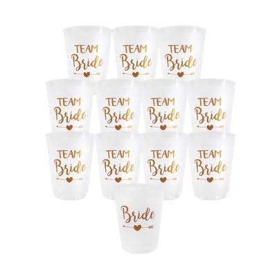 China 12pcs Team Bride Shower Plastic Bride Cups Bridal To Be Cups 12Oz Hen Night Bachelorette Party Decor for sale