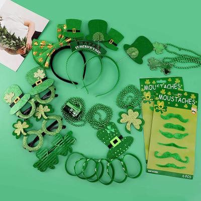 China Plastic+Cloth Party Supplies Favors Glasses Hair Band Green Whiskers Irish Shamrock Bracelet Bead Necklace For St Patrick's Day for sale