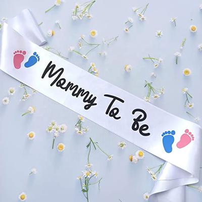 China Satin Gender Reveal Mom To Be Sash Party Boy Or Girl Pink Blue Sash Footprint Baby Shower Decorations Favor Gifts Factory Supplies for sale