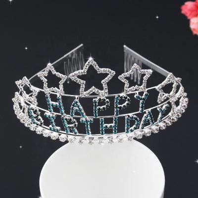 China New Copper Headband Five-pointed Star Letter Comb Crown Festival Headband Female / Blue Rhinestone Hair Accessories Children's Birthday Crown for sale