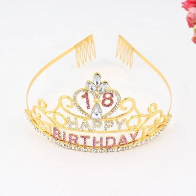 China Rhinestone Copper/Crystal Rhinestone Birthday Crown For 18th 20th 80th Birthday Party Supplies and Decoration Birthday Tiara Crown for sale