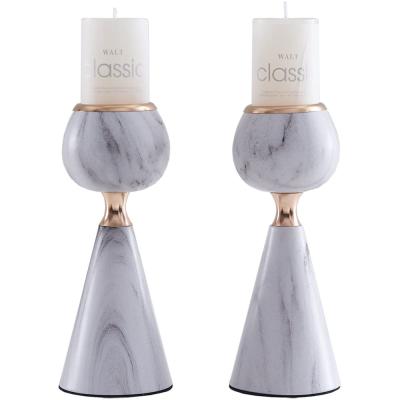 China Home Decoration Metal Candle Holder, Modern Faux Marble Candlestick Holders For Pillar Metal Candle Holders for sale