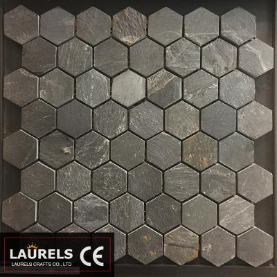 China Natural black parquet slate hexagon mosaic for wholesale for sale