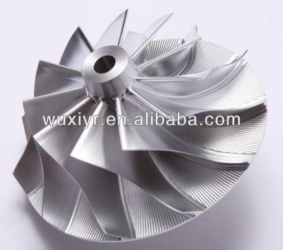 China Aluminum Alloy Forged 5 Axle CNC Fully Machined Billet RHF4 Compressor Wheel for sale