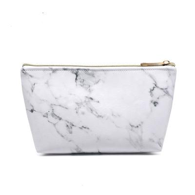 China Durable China Manufacturer Wholesale Portable Waterproof PU Clutch Makeup Black White Marble Leather Cosmetic Bags For Brushes for sale