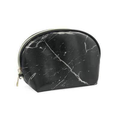 China Lady Large Capacity Custom Logo Fashion Coin Purse Round Lid Shell Shape Pu Marble-copy Durable Luxury Travel Cosmetic Bag for sale